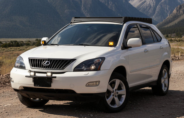 Premium black aluminum roof rack designed specifically for the 2008 Lexus RX 350 second generation SUV.