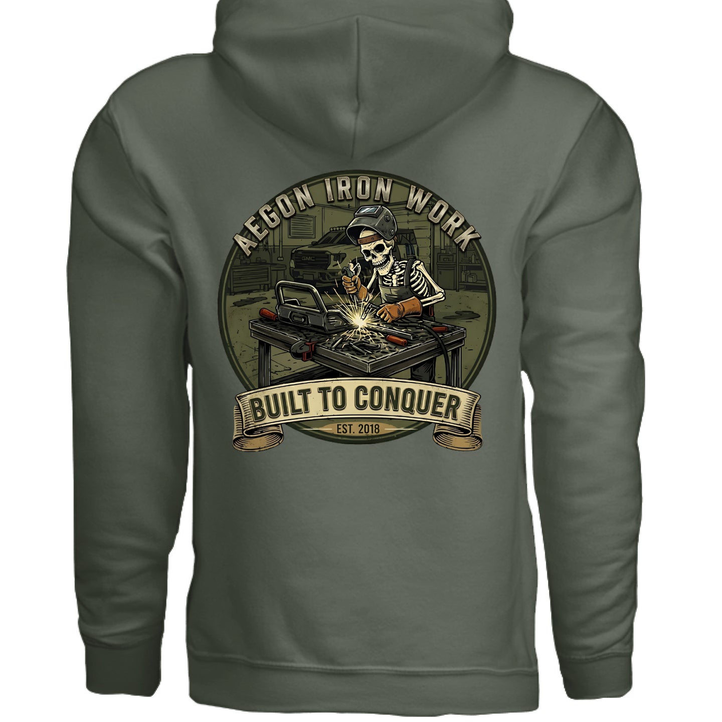 AEGON 'Til Death Welding Hoodie - MILITARY GREEN - BACK