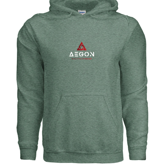AEGON Warning Label Overlanding Hoodie - Heather Sport Dark Green - FRONT