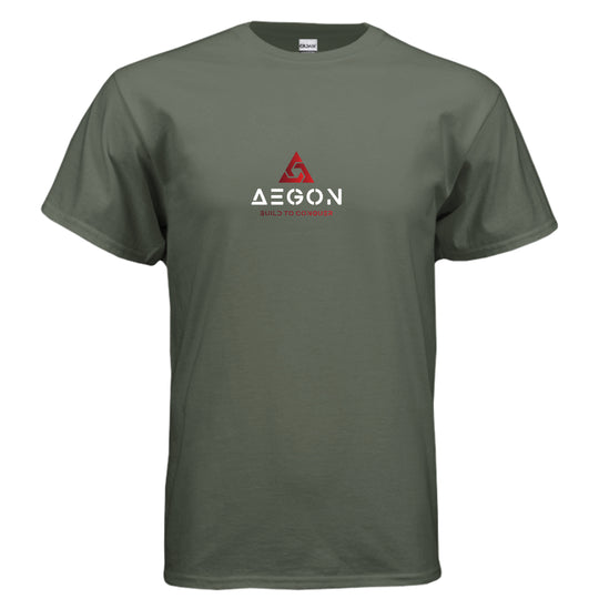 AEGON Warning Label T shirt - MILITARY GREEN - FRONT