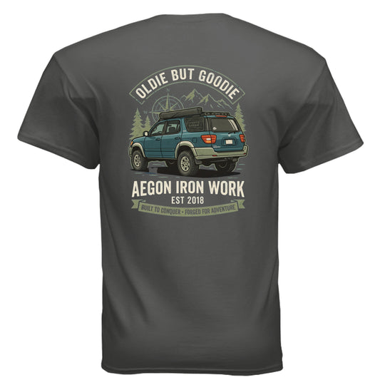 Oldie But Goodie Overlanding Tee | Vintage SUV Shirt - AEGON - CHARCOAL - BACK