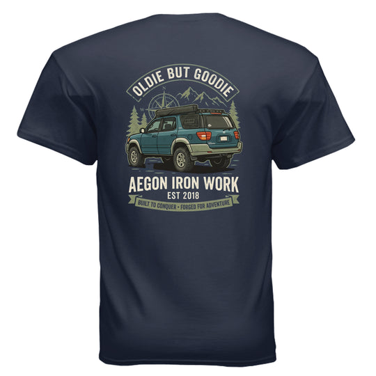 Oldie But Goodie Overlanding Tee | Vintage SUV Shirt - AEGON - NAVY - BACK