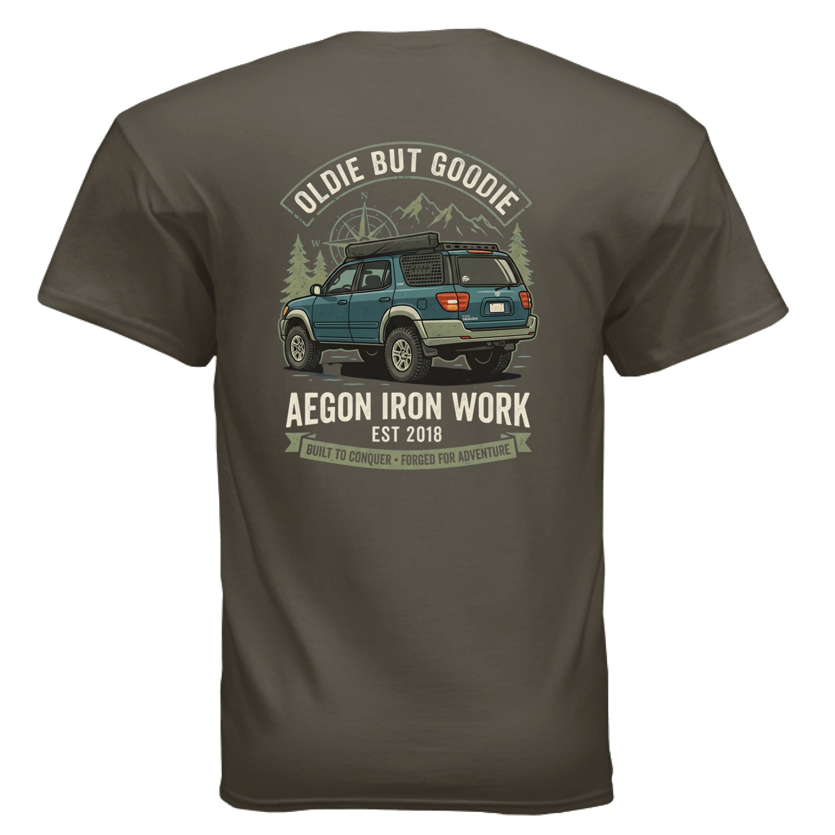 Oldie But Goodie Overlanding Tee | Vintage SUV Shirt - AEGON - OLIVE - BACK