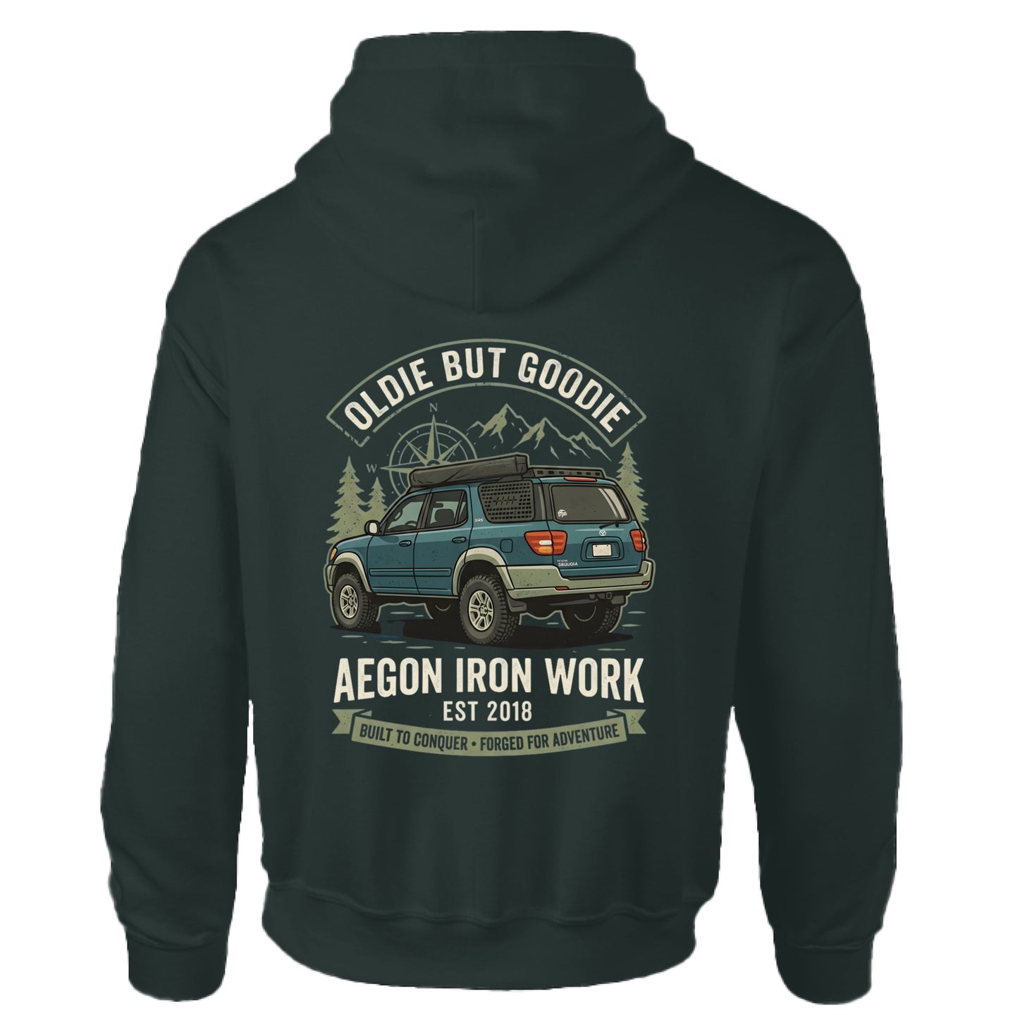 Vintage SUV Overlanding Hoodie - FOREST GREEN - BACK