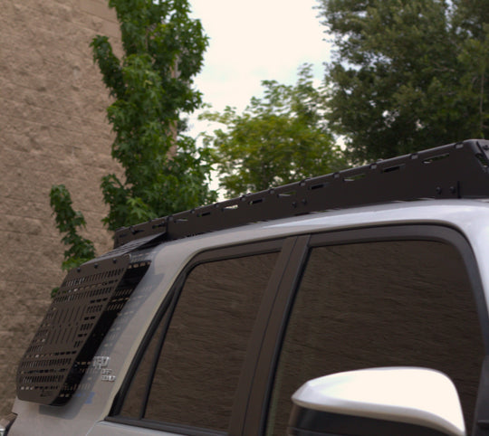 5th Gen 4Runner roof rack kit including 2 side rails, 5 crossbars, and 2 wind deflectors.