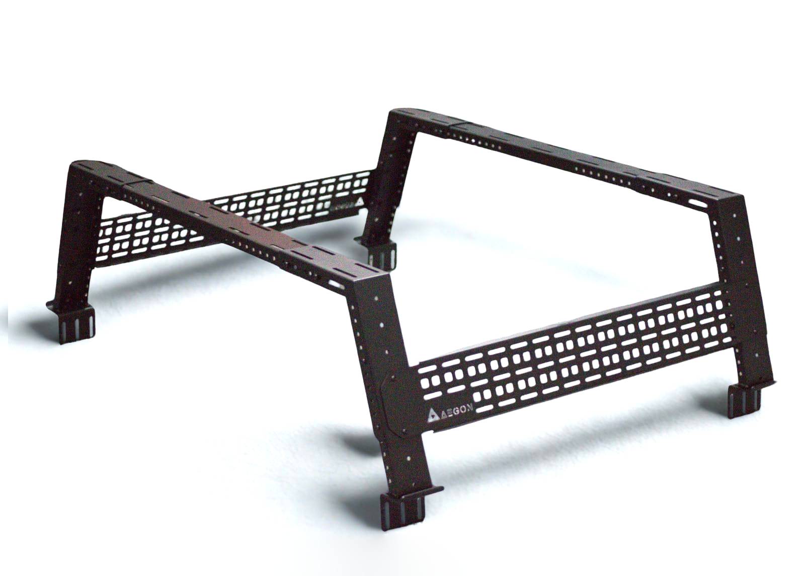 Adjustable height truck bed rack by AEGON, fits 5.5ft to 7ft pickup beds with black powder coat.