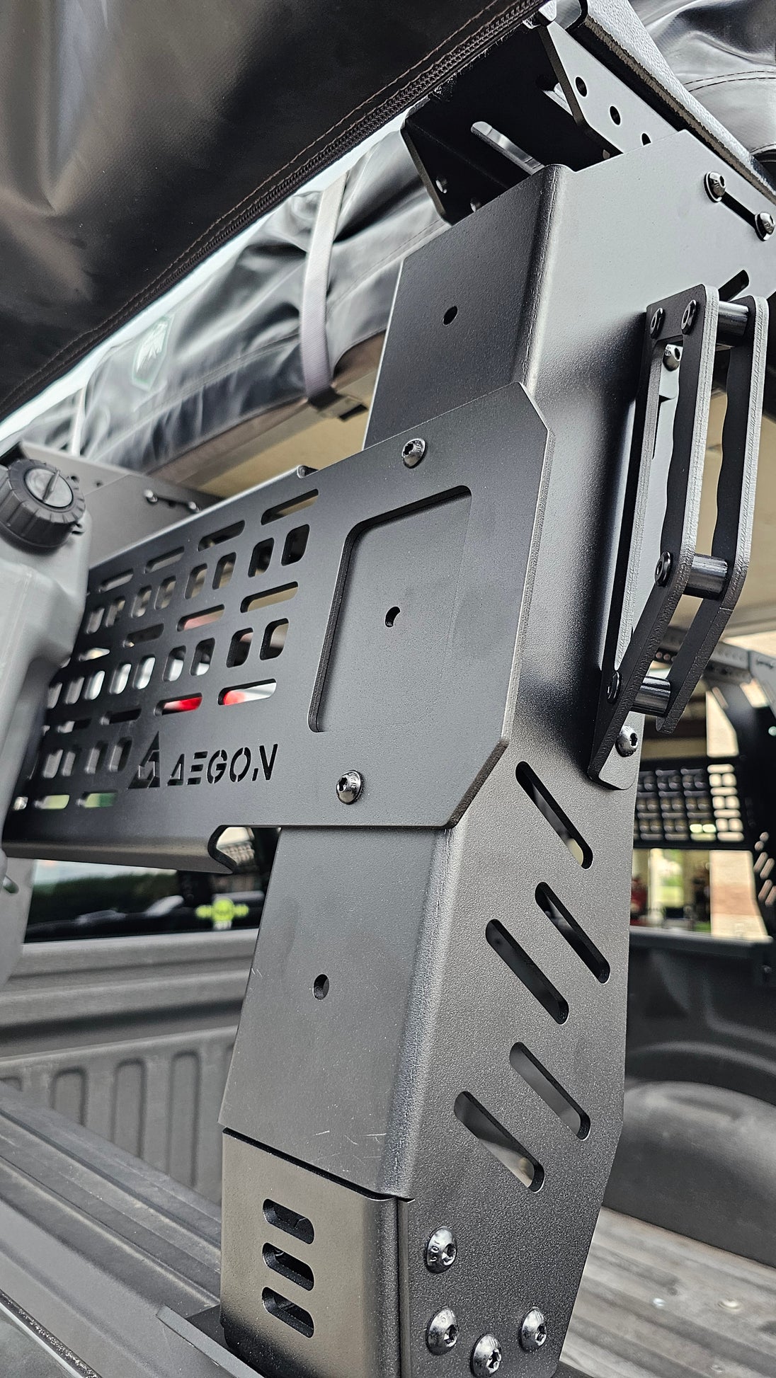 AEGON adjustable aluminum bed rack installed on a Toyota Tacoma for overland adventures.