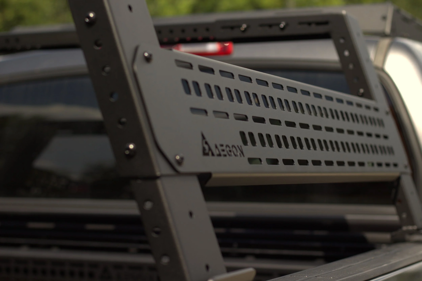 Close-up of precision-welded steel joints on AEGON bed rack for extreme off-road durability.