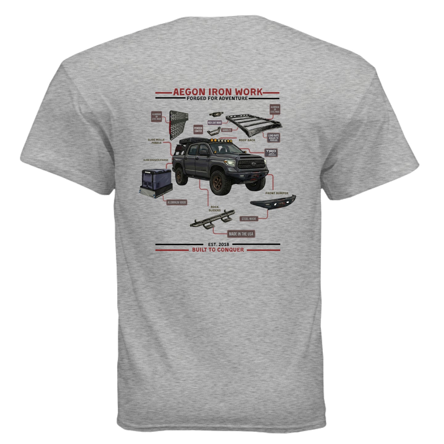 Detailed view of the technical schematic design on the Anatomy of an Overland tee showcasing off-road components. - SPORT GREY - BACK