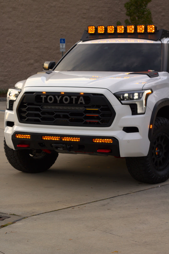 American-made Aegon front bumper for Toyota Sequoia crafted from 3/16 inch steel with black powder coat finish.