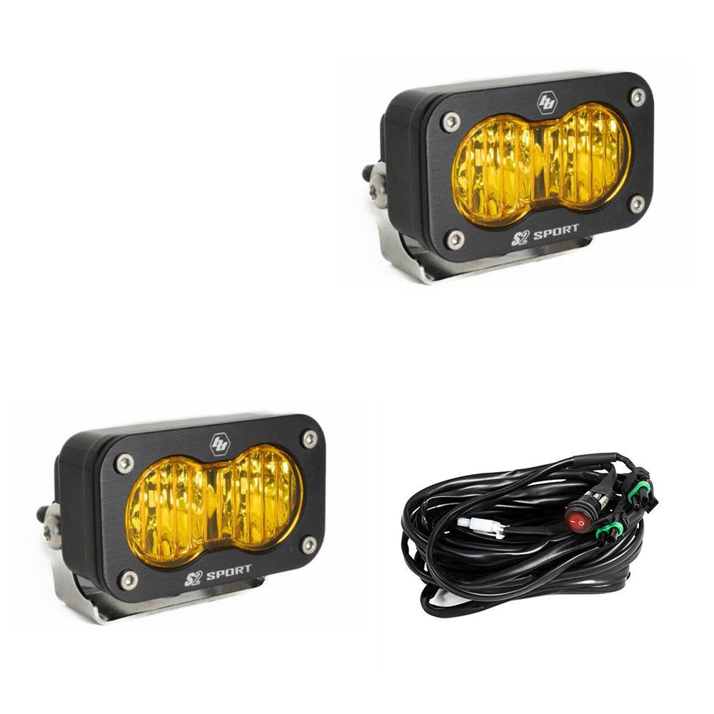 Baja Designs S2 Sport amber lens LED light pod pair with included wiring harness