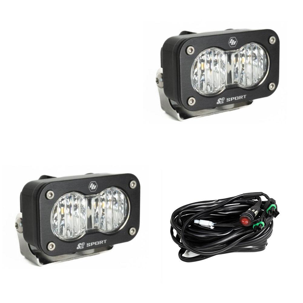 Baja Designs S2 Sport clear lens LED light pod pair with included wiring harness