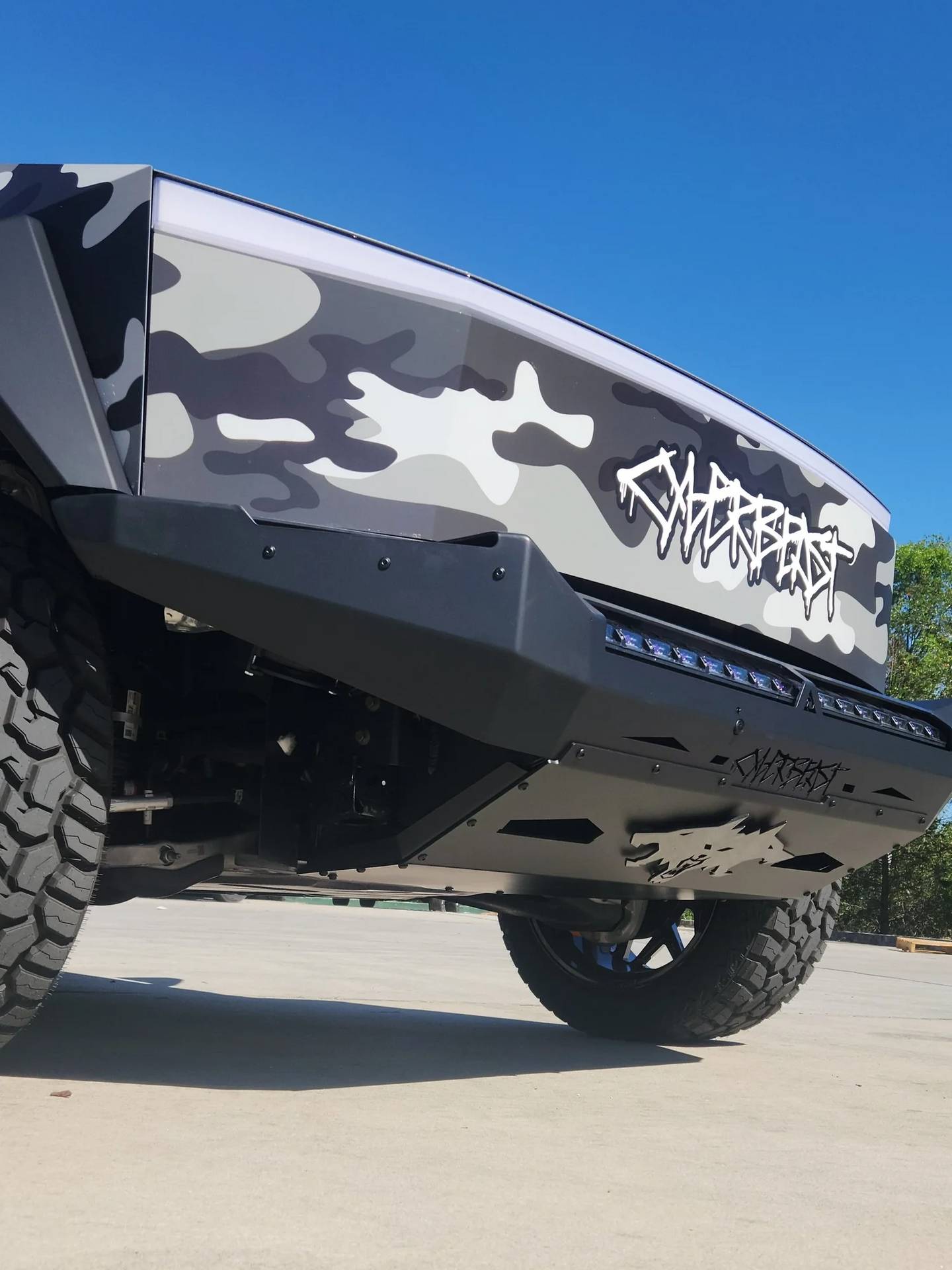 High-strength chassis-mounted aluminum bumper for Tesla Cybertruck, offering superior rigidity over OEM.