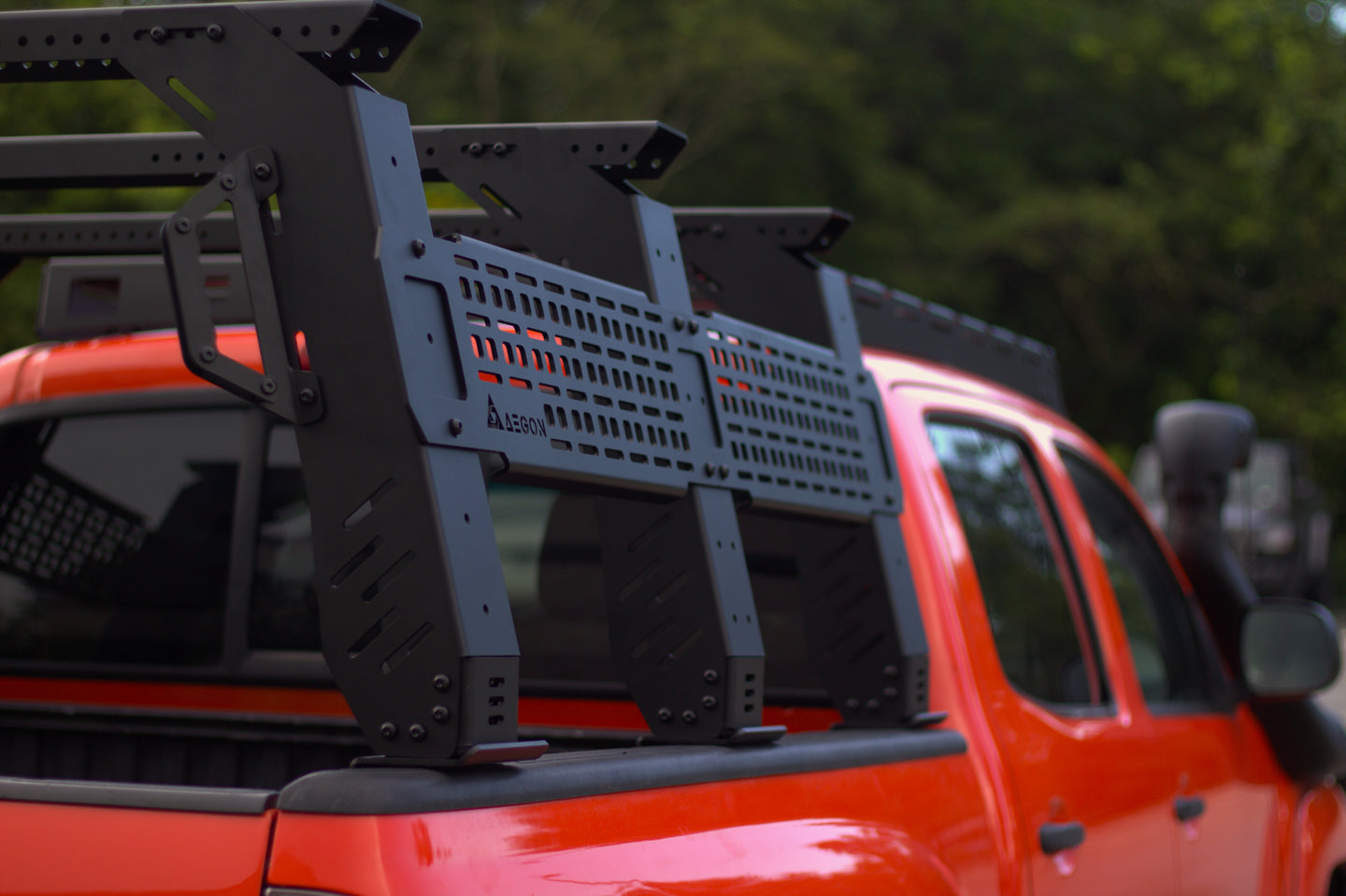 Bed rack with adjustable height from 14 inches for versatile cargo management.