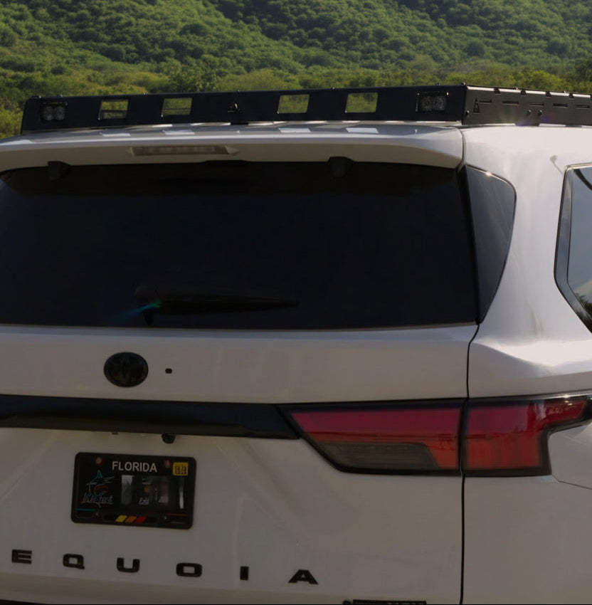 Corrosion-resistant black powder-coated aluminum rack for Toyota Sequoia, engineered for extreme trail durability.