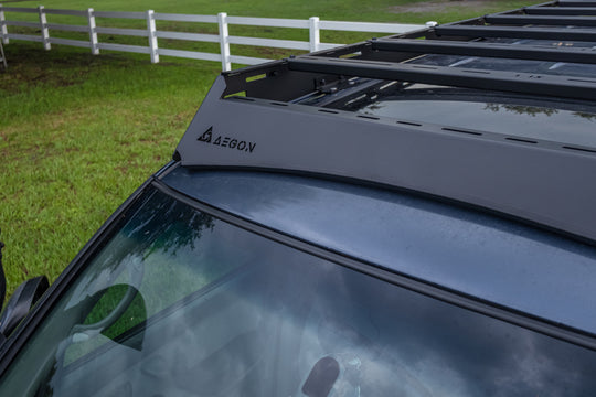 Black powder-coated aluminum roof rack for Toyota Sequoia, rust-resistant and built for extreme trail conditions.