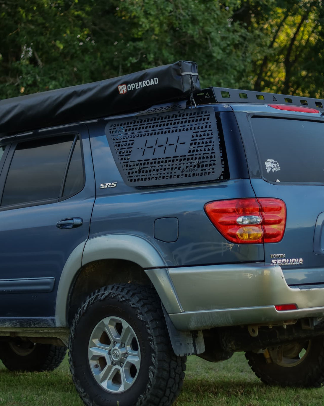 Heavy-duty Sequoia 1st Gen Molle panel with 120 lbs static load capacity, ideal for recovery gear and tools.