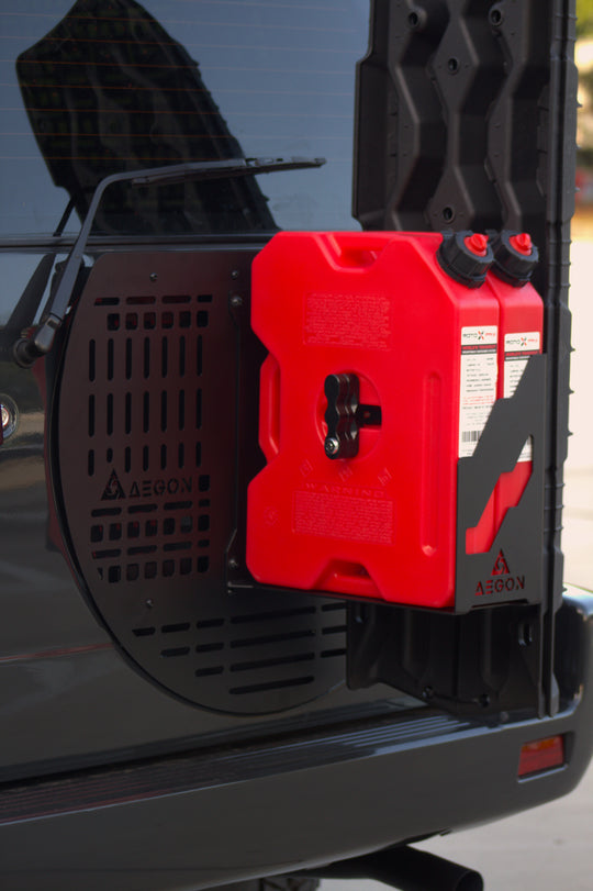 Rear door storage Molle panel made of laser-cut steel, custom-fit for Toyota Prado 90 Series models from 1996 to 2002.