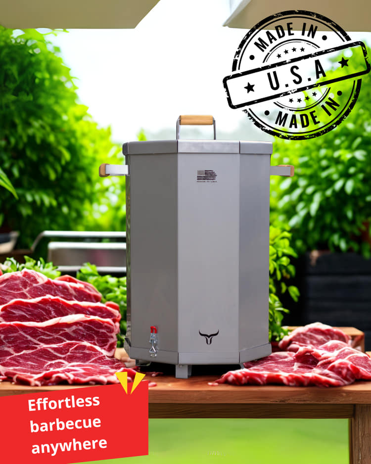 Large capacity vertical smoker by Aegon, capable of smoking up to 35 lbs of meat, poultry, or seafood.