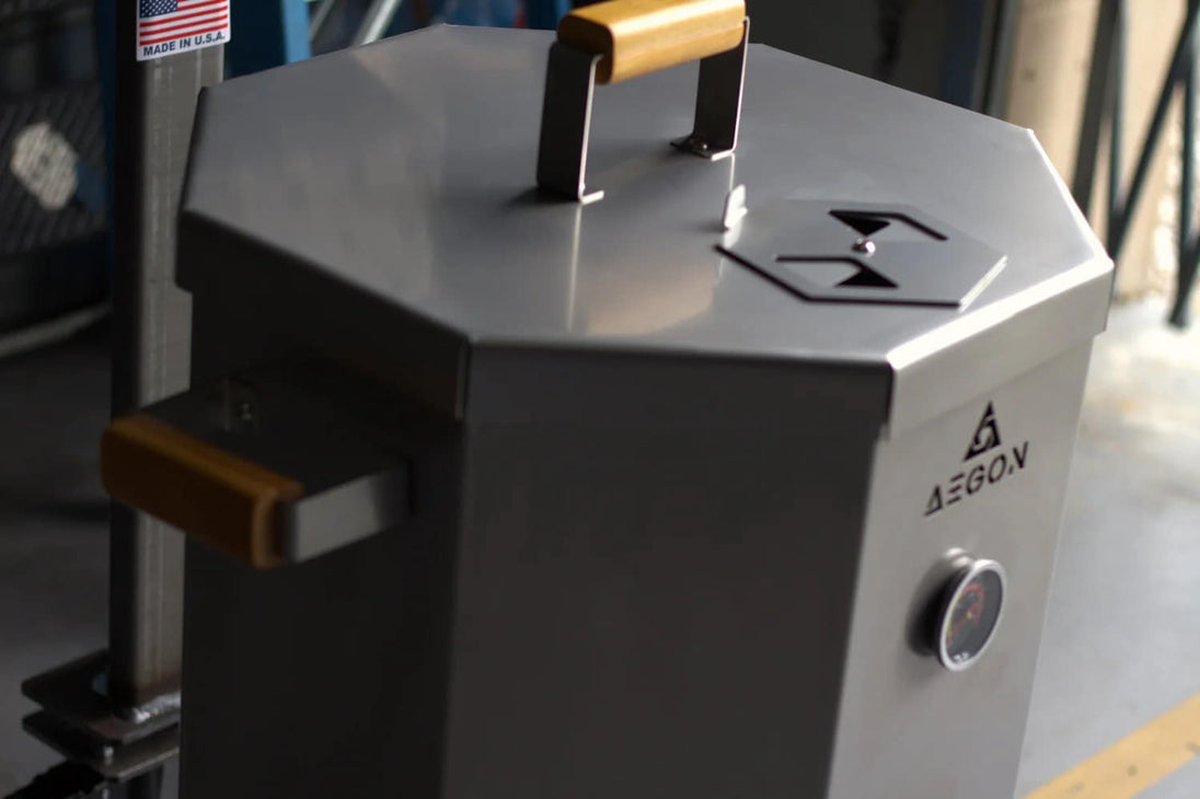Large capacity 35 lbs AEGON smoker for chicken, beef, and seafood.