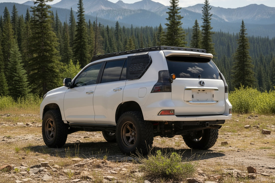 Premium lightweight 38 lb aluminum roof rack for Lexus GX 460, offering high strength without adding excessive weight to the vehicle.