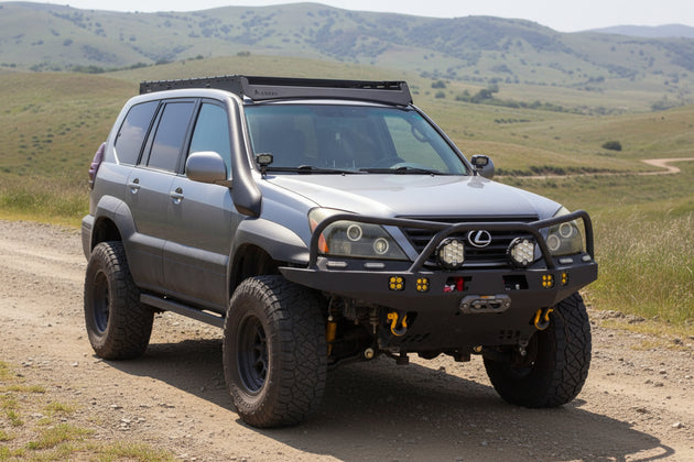 Full-length aluminum roof rack designed for Lexus GX 470 first generation models from 2003 to 2009.