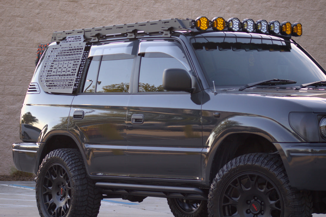 Close-up of the 14lb lightweight aluminum Molle panel with black powder coat finish by Aegon Ironwork.