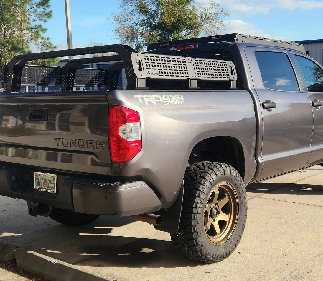 Lightweight rust-resistant aluminum overland bed rack featuring a durable black powder coat finish.