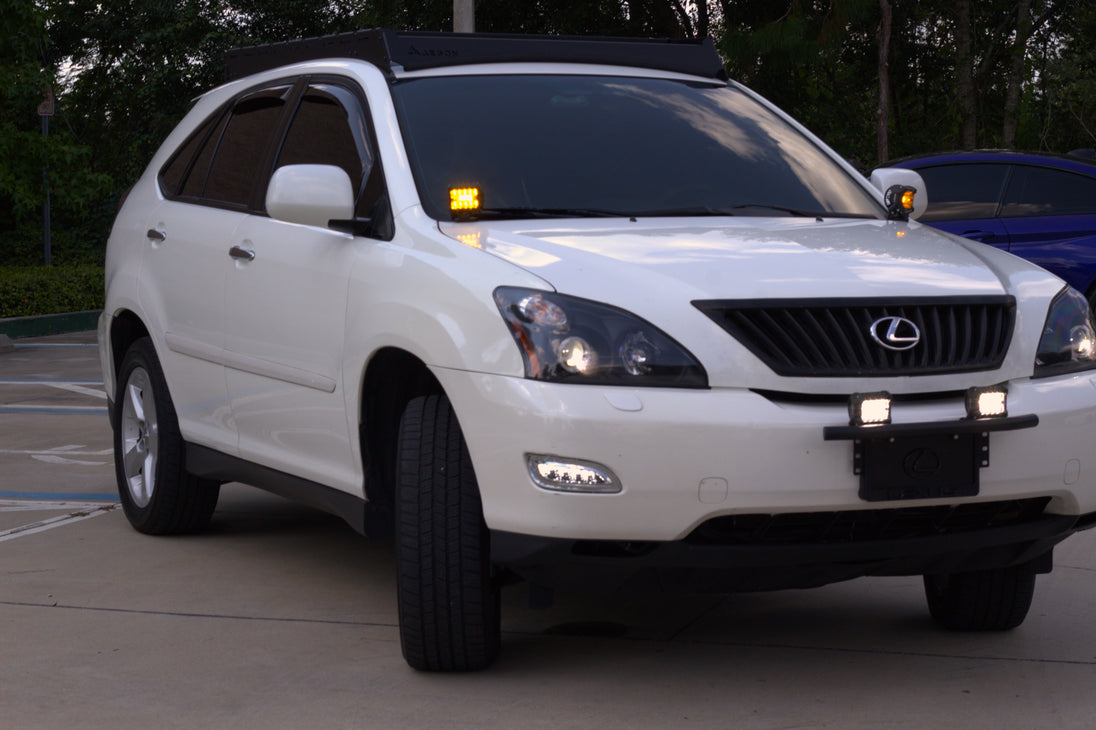 American-made aluminum roof rack for Lexus RX 350 with a black powder coat finish and lifetime structural warranty.