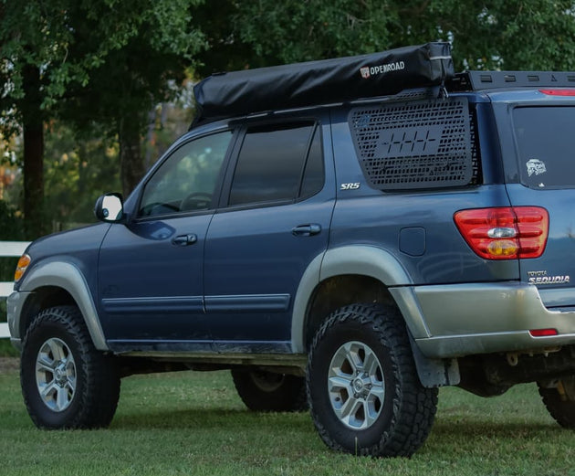 No-drill interior storage rack for Toyota Sequoia 1st Gen, precision-cut from aluminum for easy bolt-on installation.
