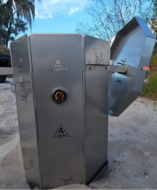 Compact travel-ready smoker barrel designed for overlanding, truck camping, and off-grid outdoor cooking.