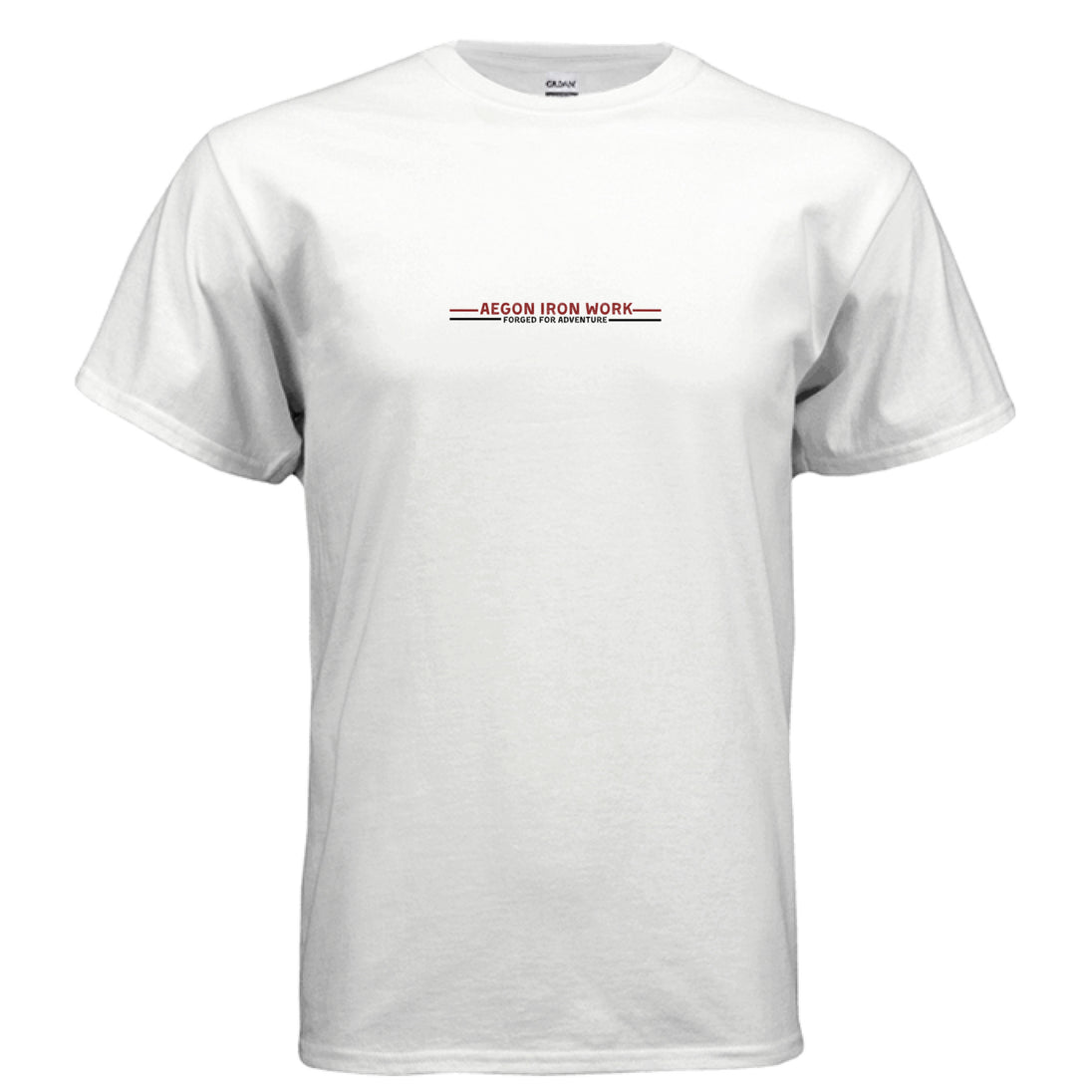 Off-road lifestyle apparel featuring the Aegon Ironwork technical blueprint t-shirt at a trail campsite. - WHITE - FRONT