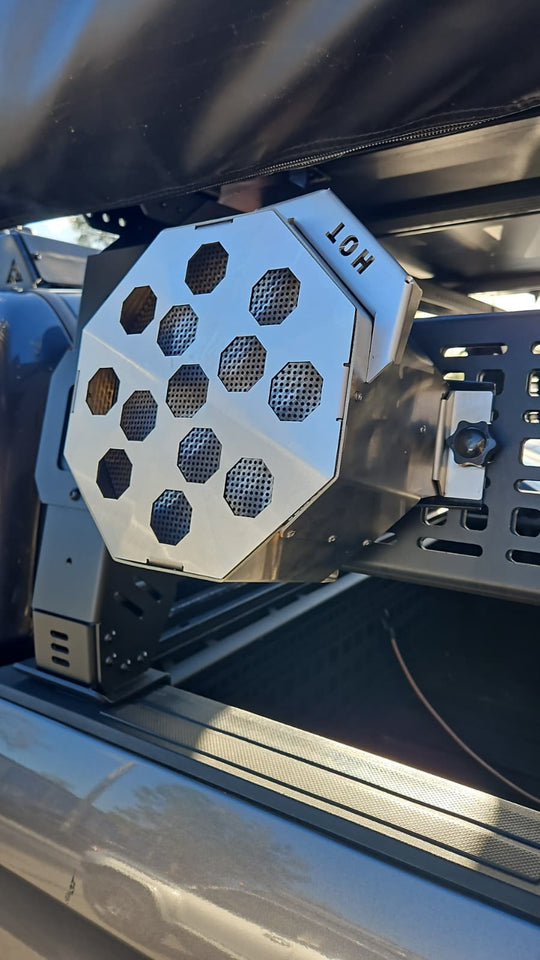 Close-up of the 0.125 inch aluminum and 14-gauge stainless steel mounting hardware.