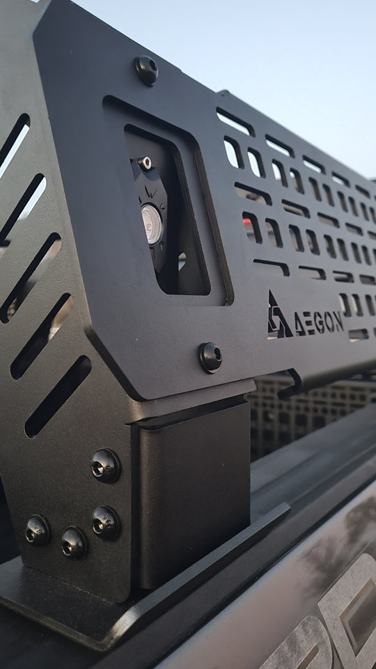 Aluminum bed rack compatible with T-slot bed covers and tonneau systems for an integrated setup.