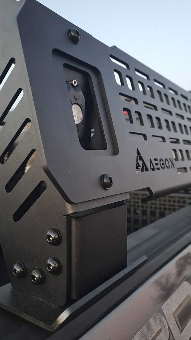 Aluminum bed rack compatible with T-slot bed covers and tonneau systems for an integrated setup.