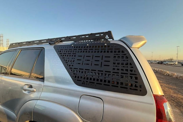Interior aluminum Molle panel for 4th Gen Toyota 4Runner (2003-2009) rear window cargo storage.