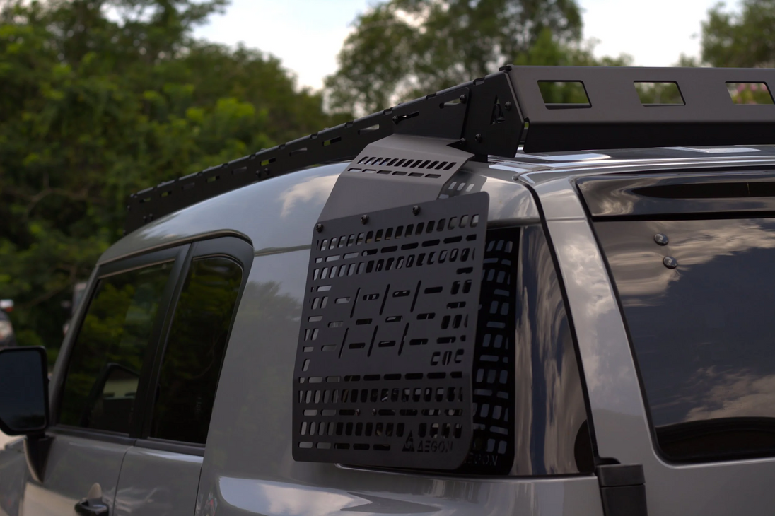 Interior aluminum rear window Molle panel for Toyota FJ Cruiser for tactical cargo organization and gear storage.