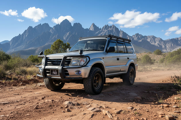 AEGON full-length aluminum roof rack for Toyota Prado 90 and 95 Series 1996-2002.