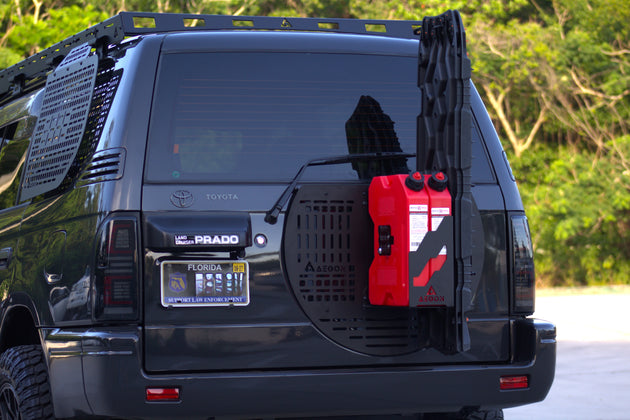 Toyota Land Cruiser Prado 90 Series Rear Door Molle Panel in black powder coat finish by Aegon Ironwork.