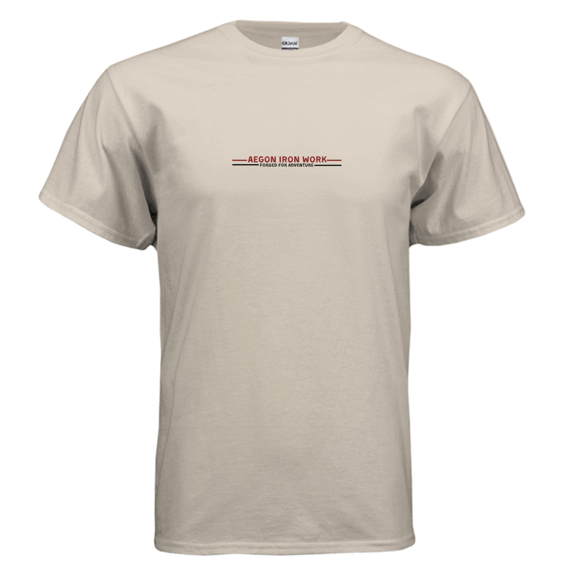 Back view of the heavyweight Ultra Cotton overland t-shirt from Aegon Ironwork. - SAND - FRONT