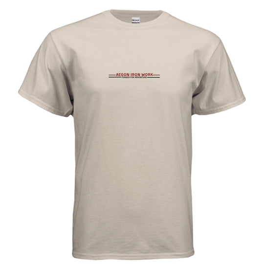 Back view of the heavyweight Ultra Cotton overland t-shirt from Aegon Ironwork. - SAND - FRONT