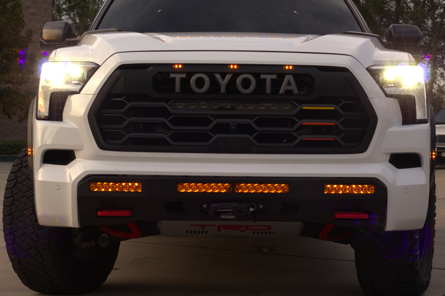 Winch-ready front protection bumper for Toyota Sequoia with high-strength integrated recovery points for shackles.